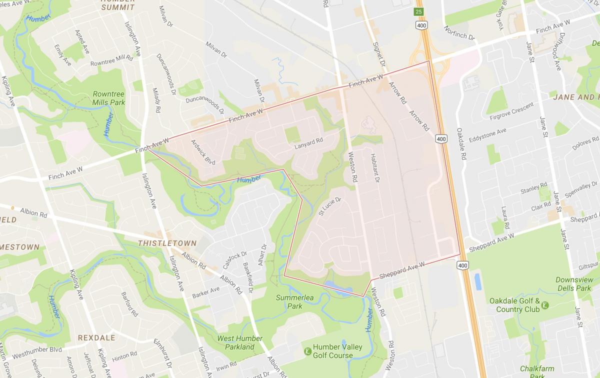 Kart over Humbermede-området i Toronto