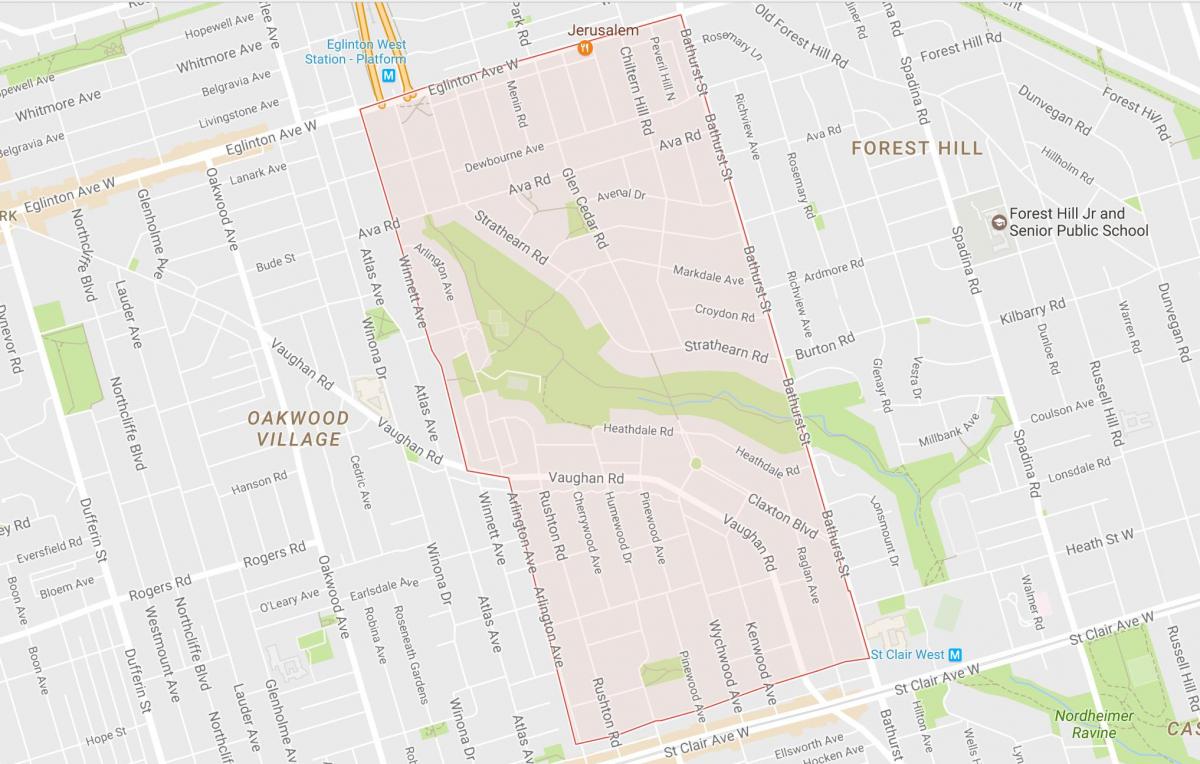 Kart over Humewood–Cedarvale-området i Toronto