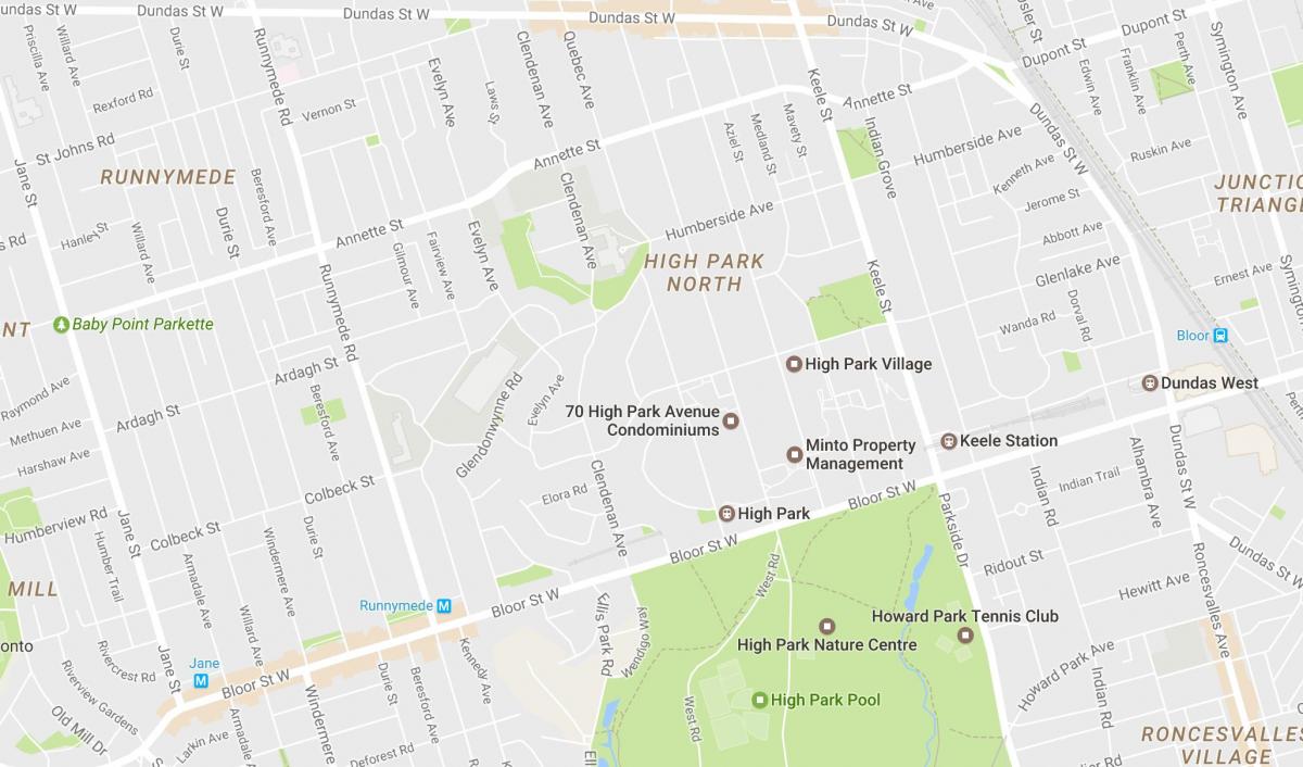 Kart av Høy Park-området i Toronto