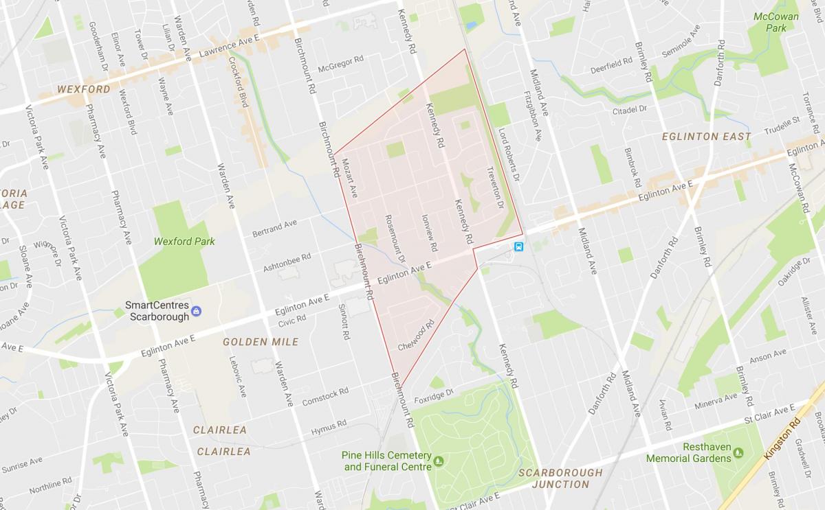 Kart over Ionview-området i Toronto