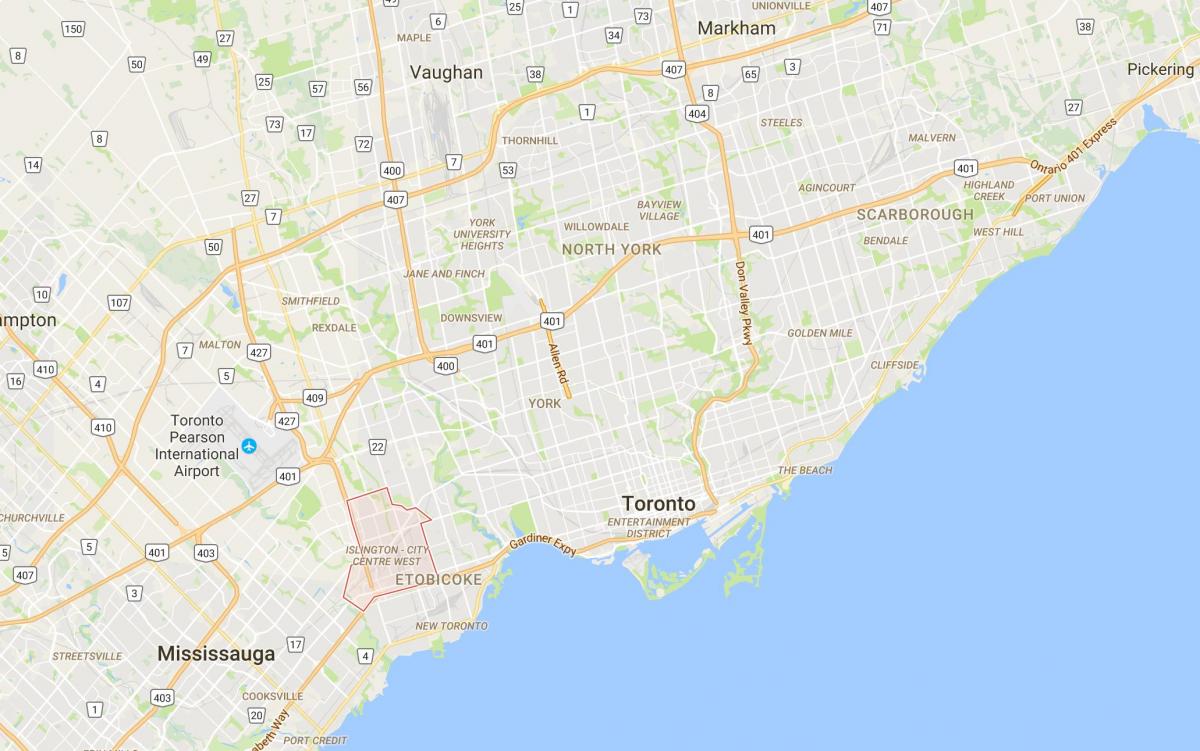 Kart over Islington-City Centre West district i Toronto