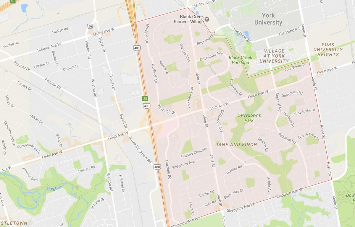 Kart av Jane og Finch-området i Toronto