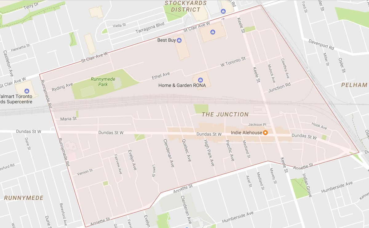 Kart over Junction-området i Toronto