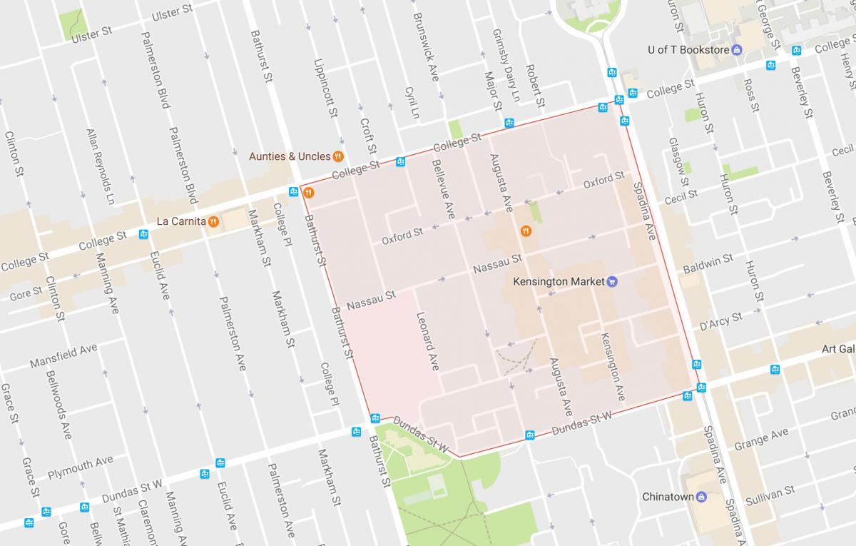 Kart av Kensington Market-området i Toronto