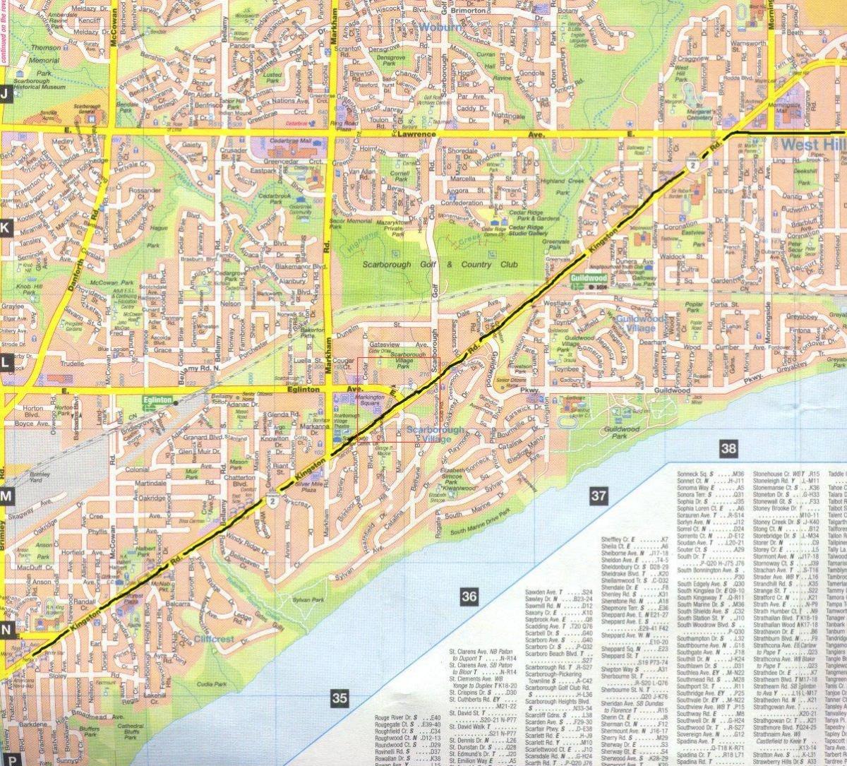Kart over Kingston veien Toronto