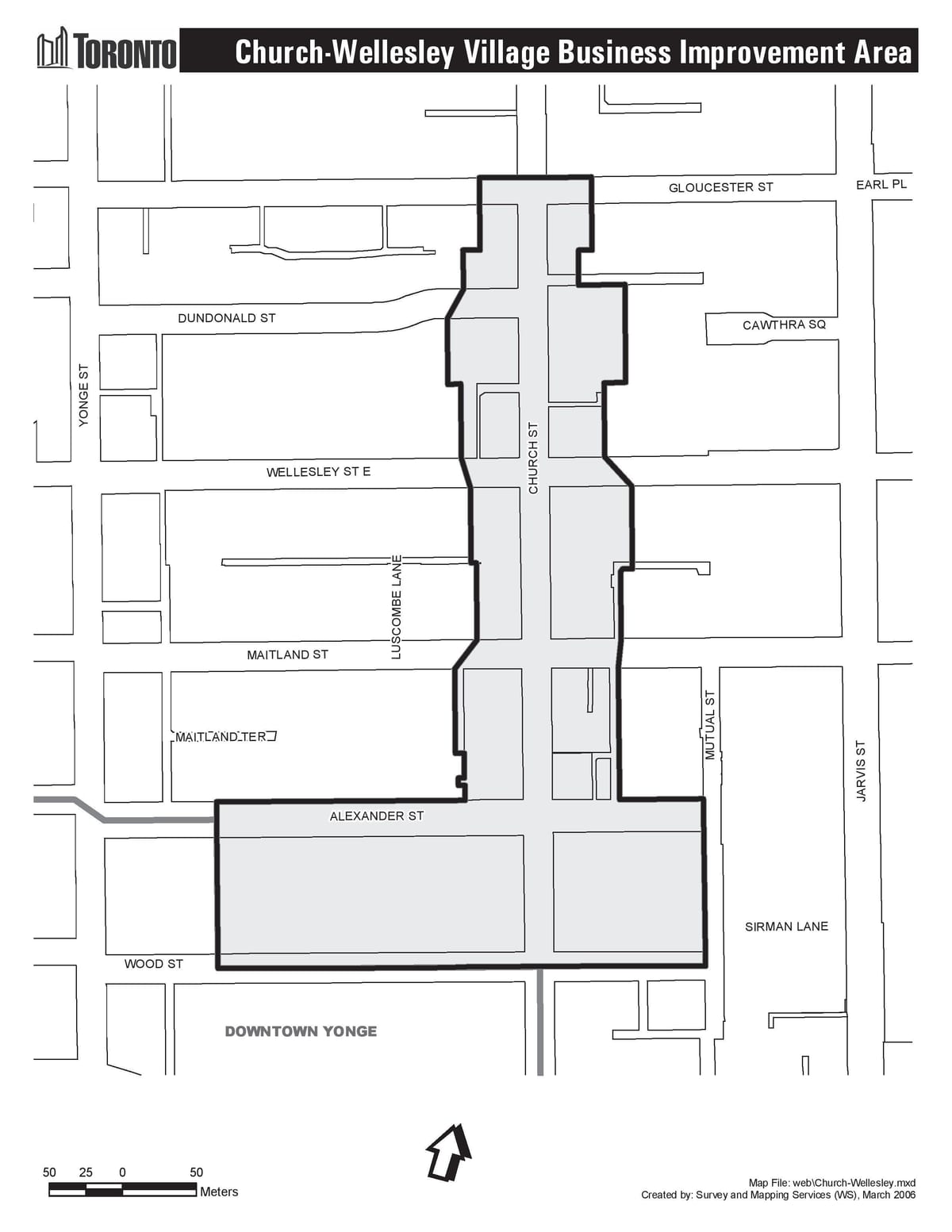 Kart av Kirke-Wellesley Landsbyen Forbedring i virksomheten-Området i Toronto