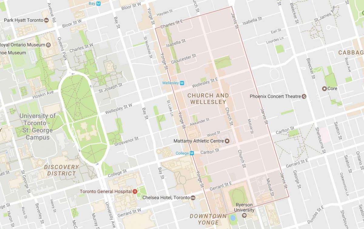 Kart over Kirken og Wellesley-området i Toronto