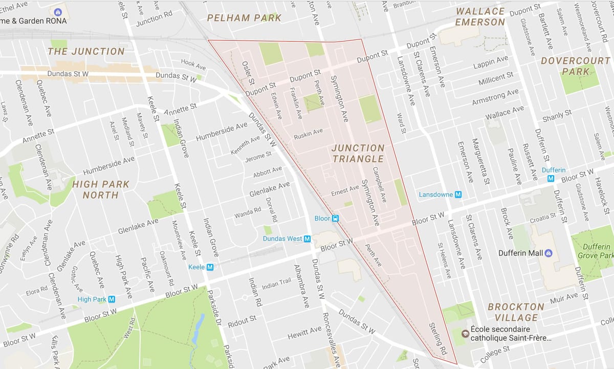 Kart over Krysset Triangle-området i Toronto