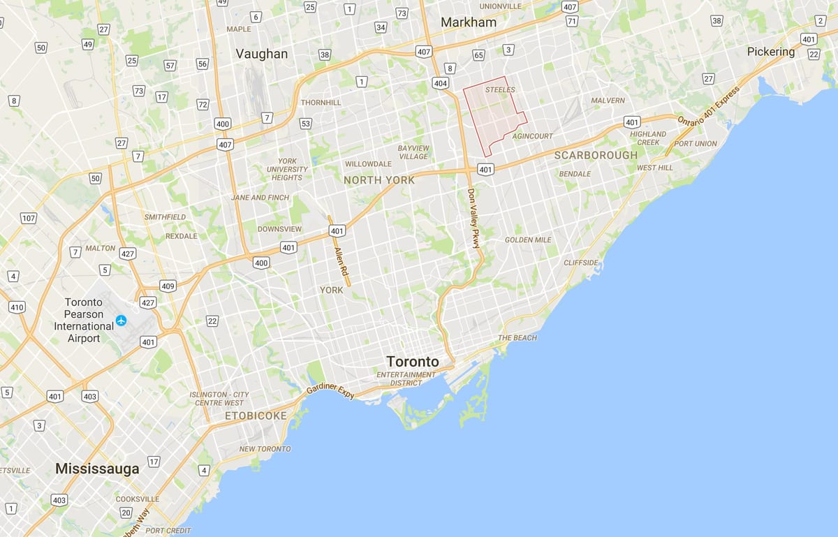 Kart over L'Amoreaux distriktet Toronto