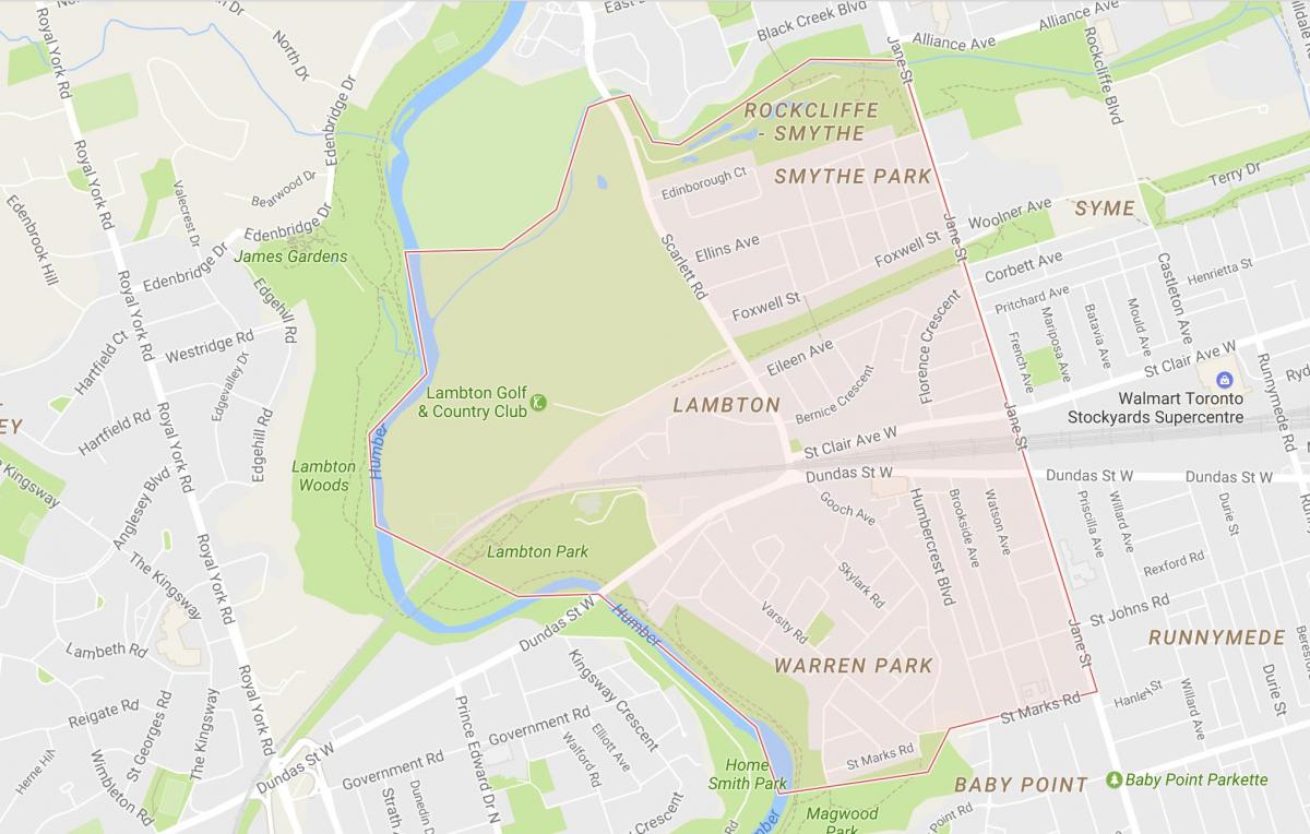 Kart over Lambton-området i Toronto
