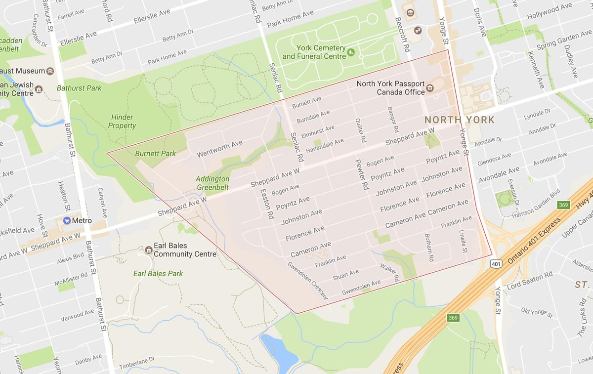 Kart over Lansing-området i Toronto