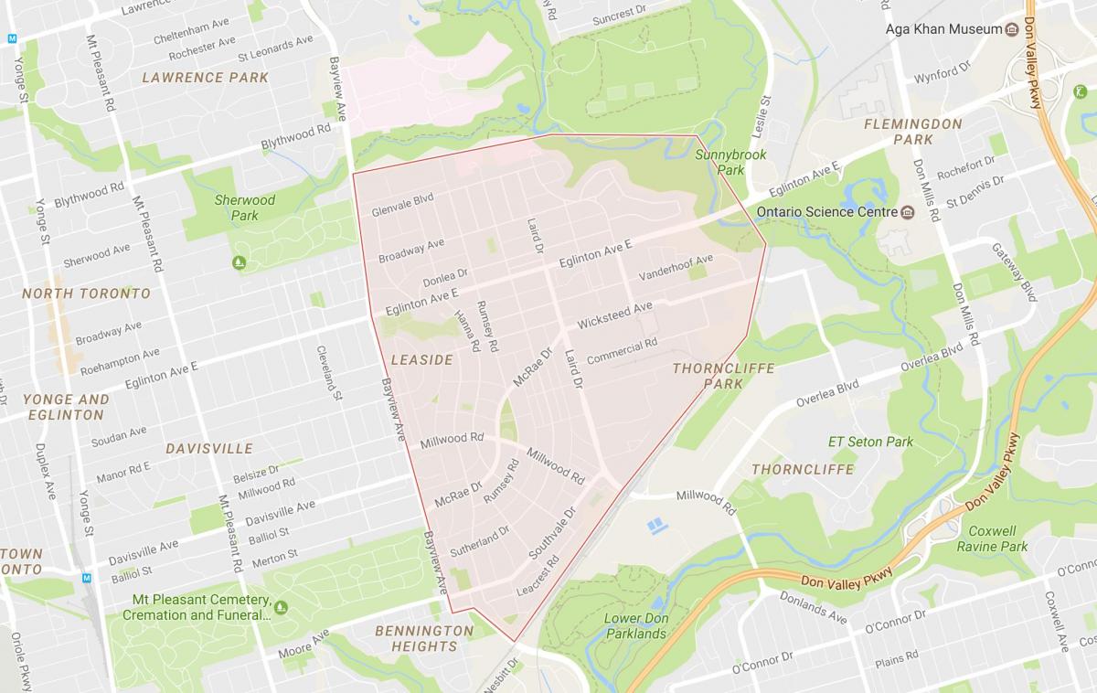 Kart over Leaside-området i Toronto