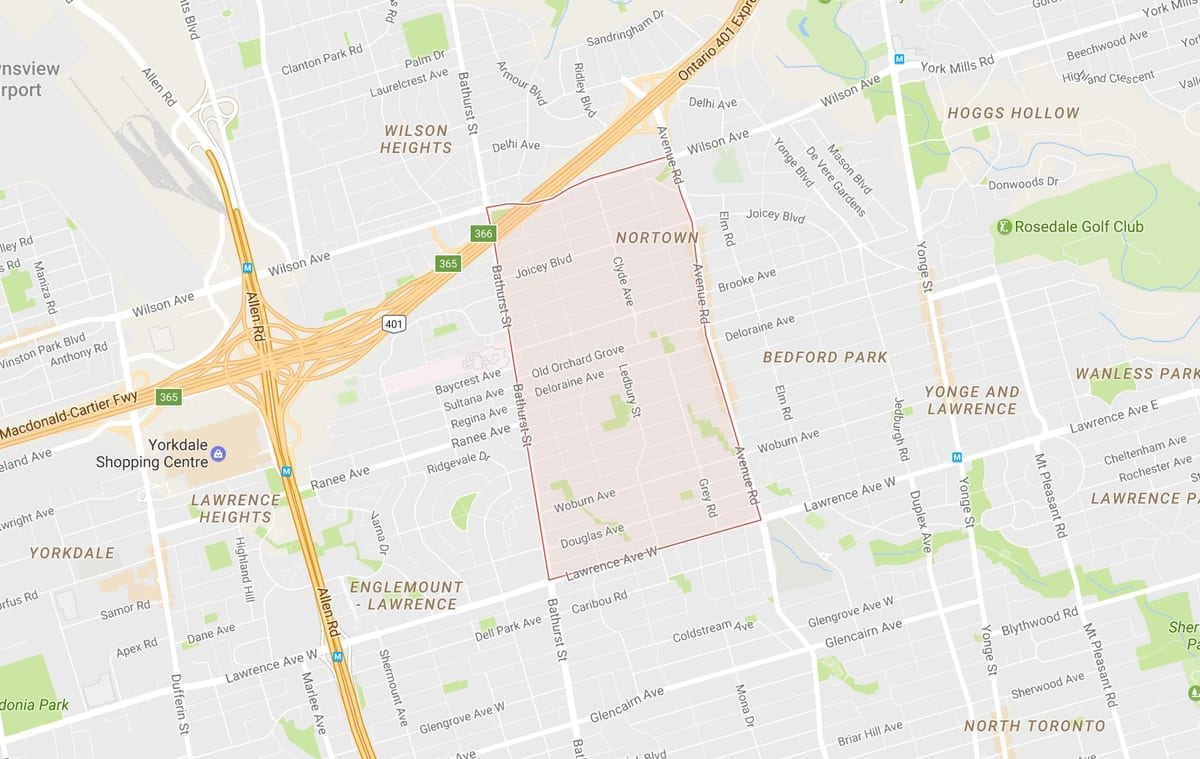 Kart over Ledbury Park-området i Toronto