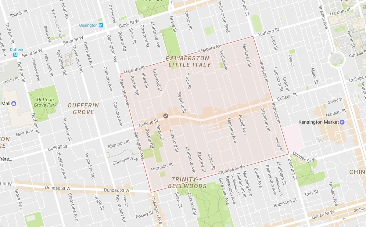 Kart av Little Italy-området i Toronto