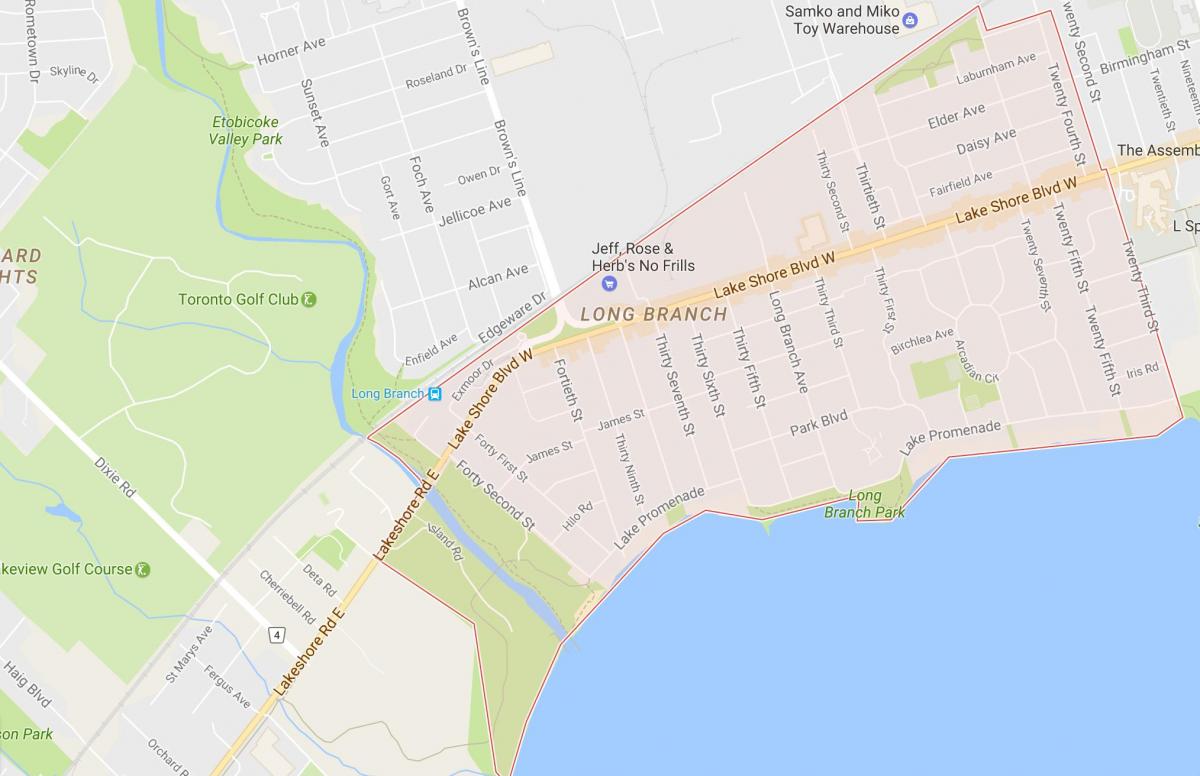 Kart av Long Branch-området i Toronto