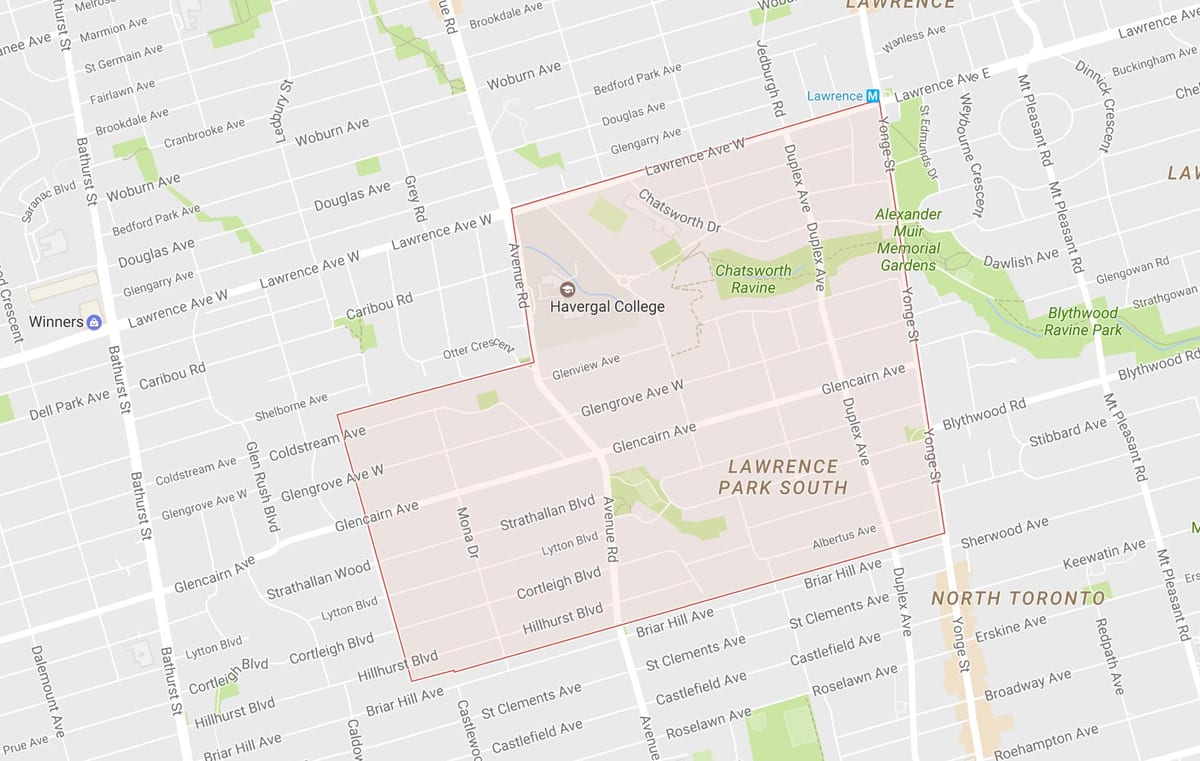 Kart over Lytton Park-området i Toronto