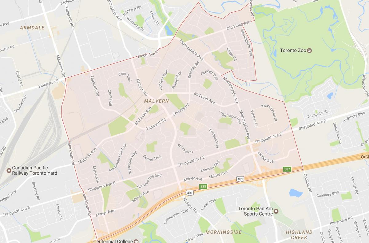 Kart av Malvern-området i Toronto