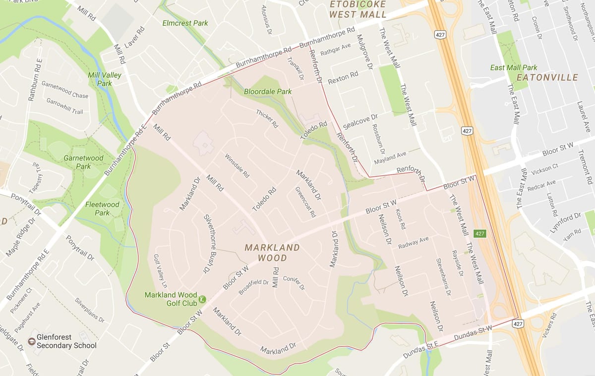 Kart av Markland Wood-området i Toronto