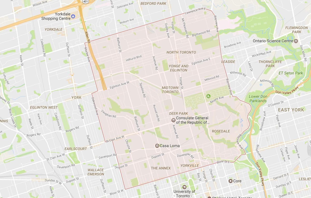 Kart over Midtown-området i Toronto