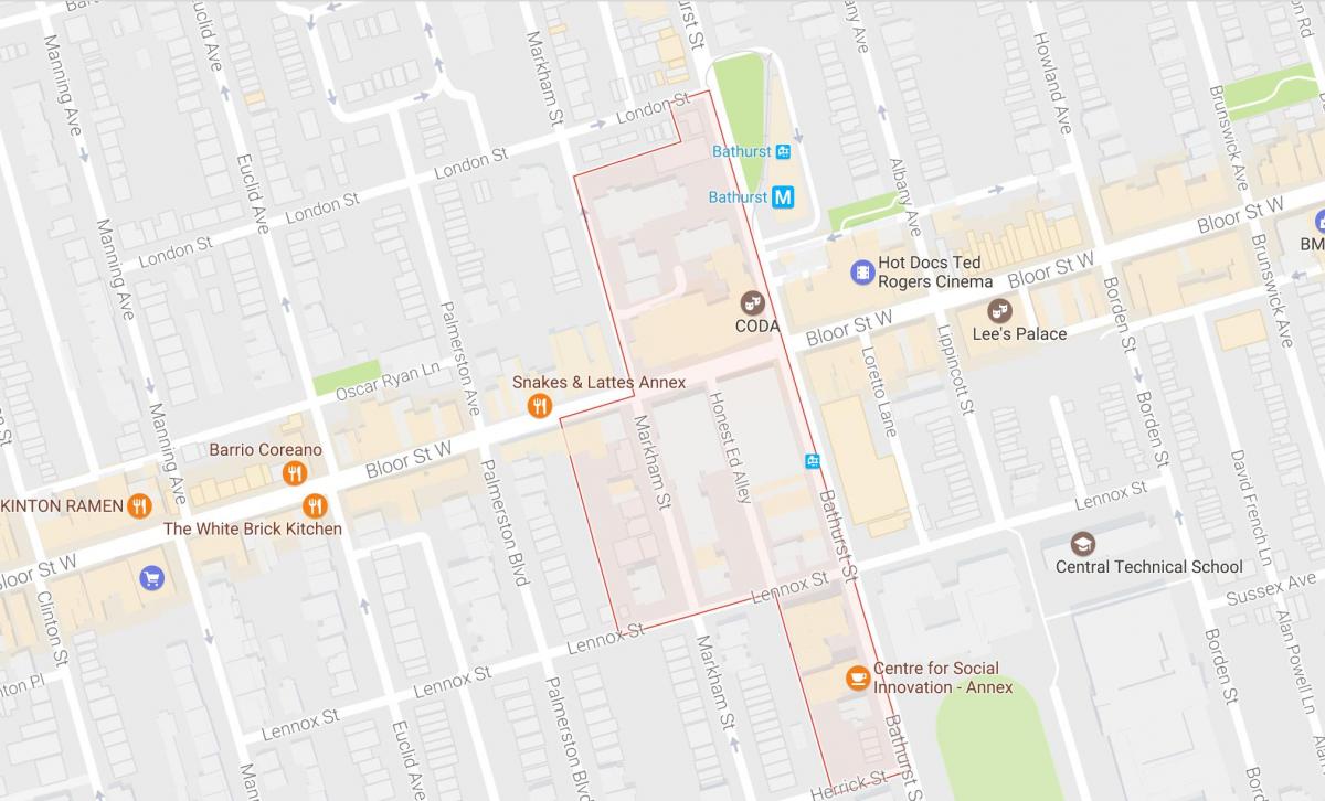 Kart over Mirvish Village-området i Toronto