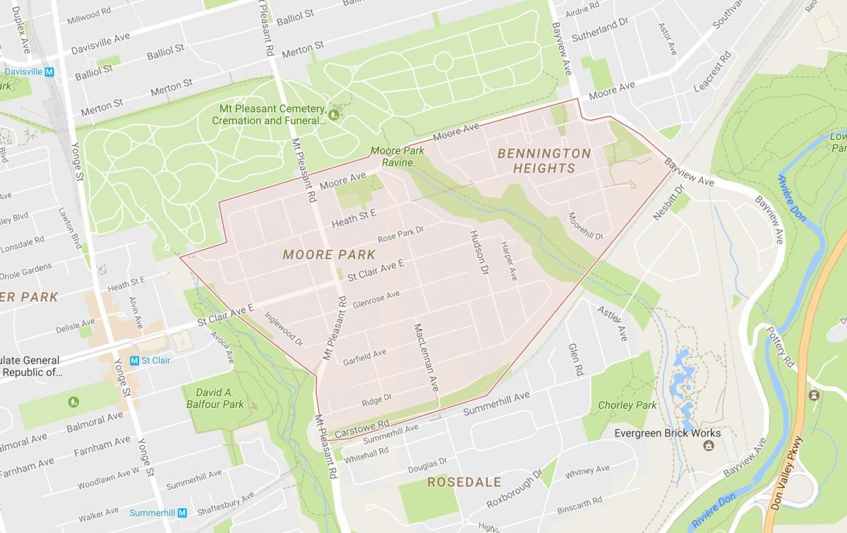 Kart av Moore Park-området i Toronto