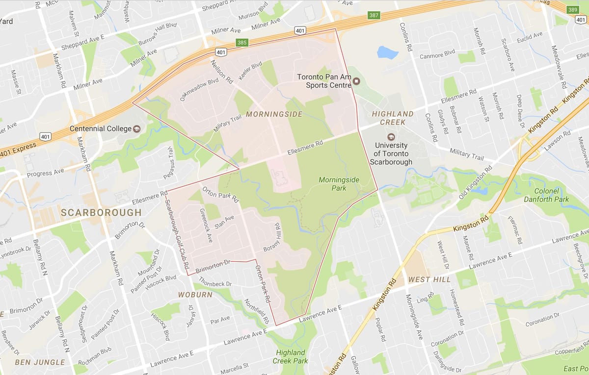 Kart over Morningside-området i Toronto