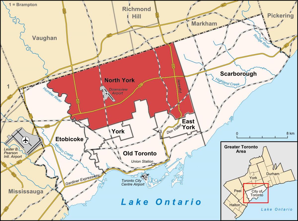 Kart over Nord York Toronto