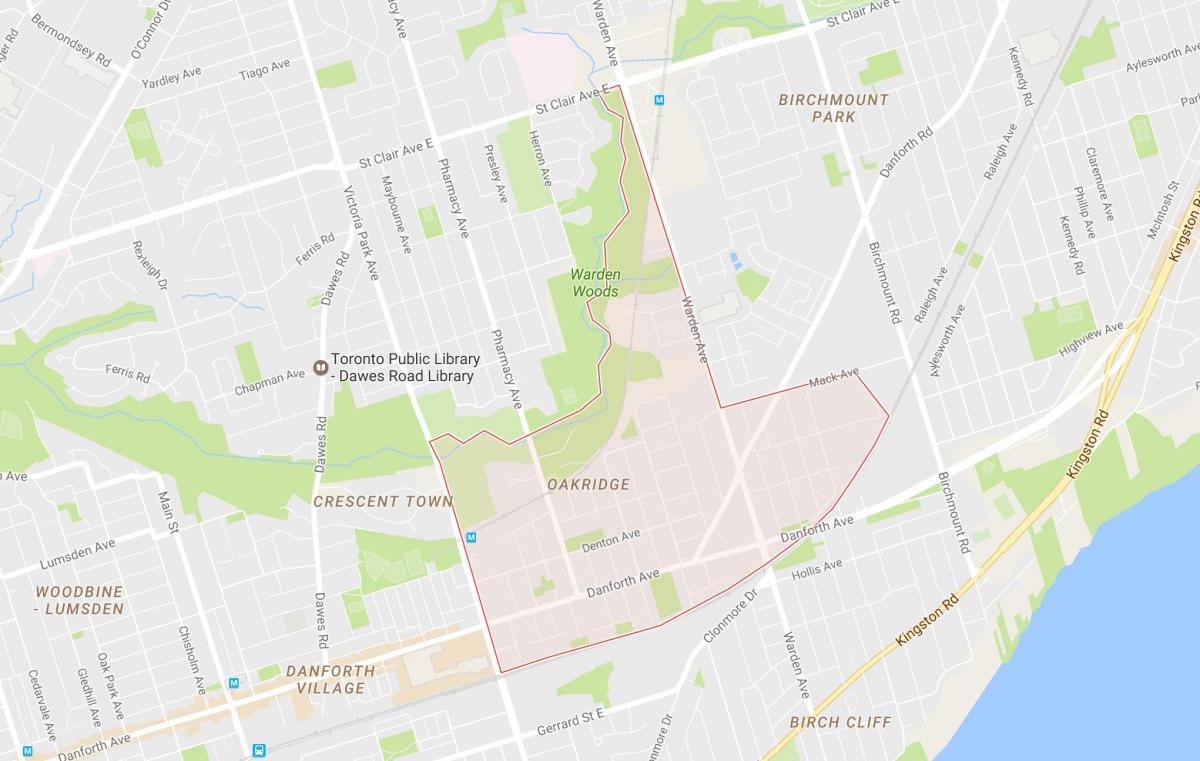 Kart over Oakridge-området i Toronto