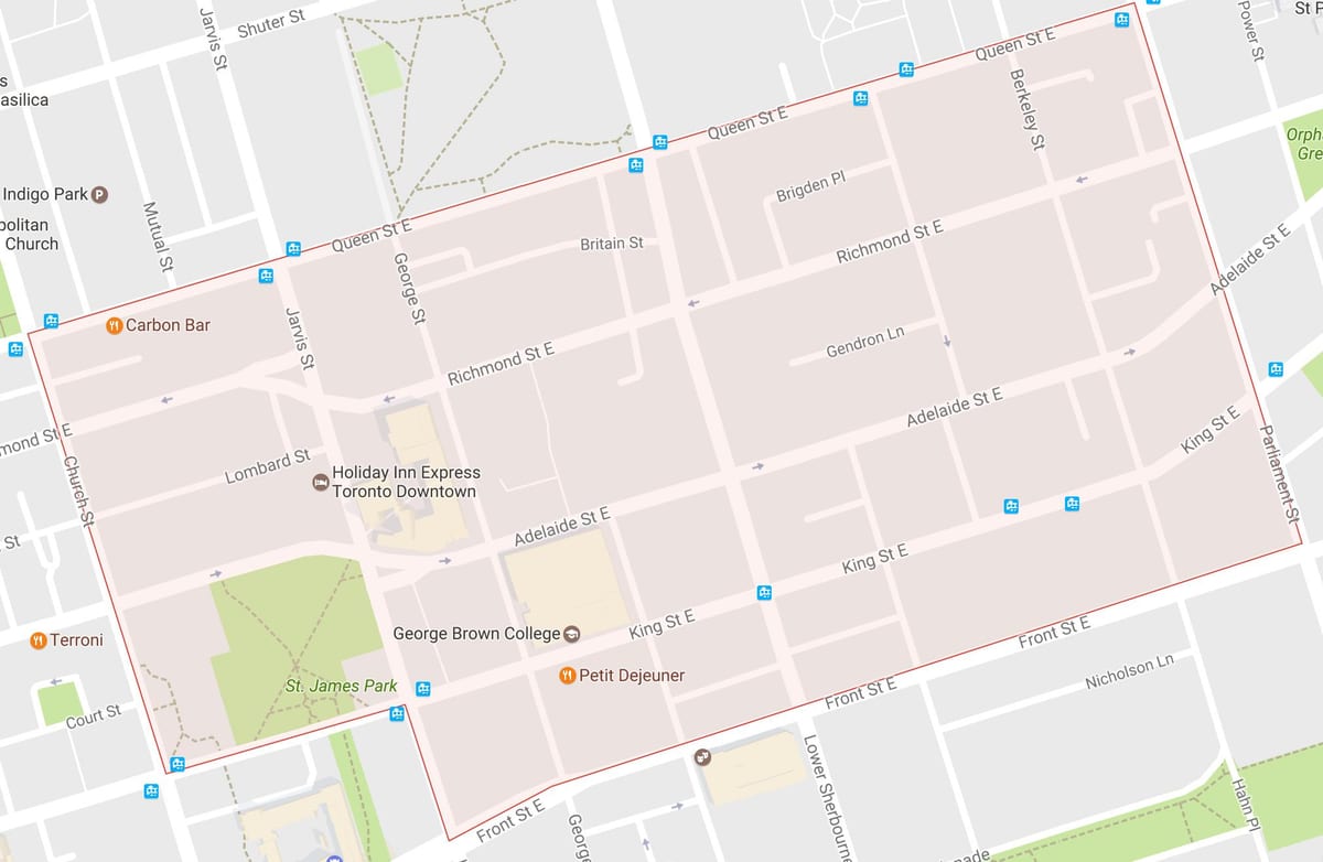 Kart over Gamlebyen-området i Toronto