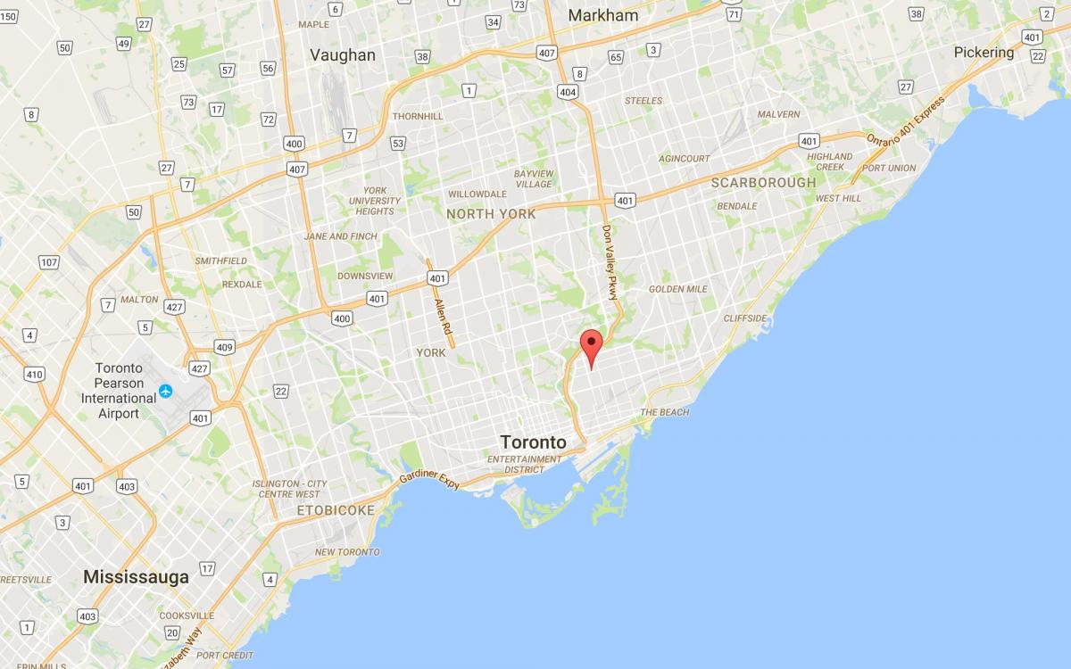 Kart over Pape Landsbyen distriktet Toronto