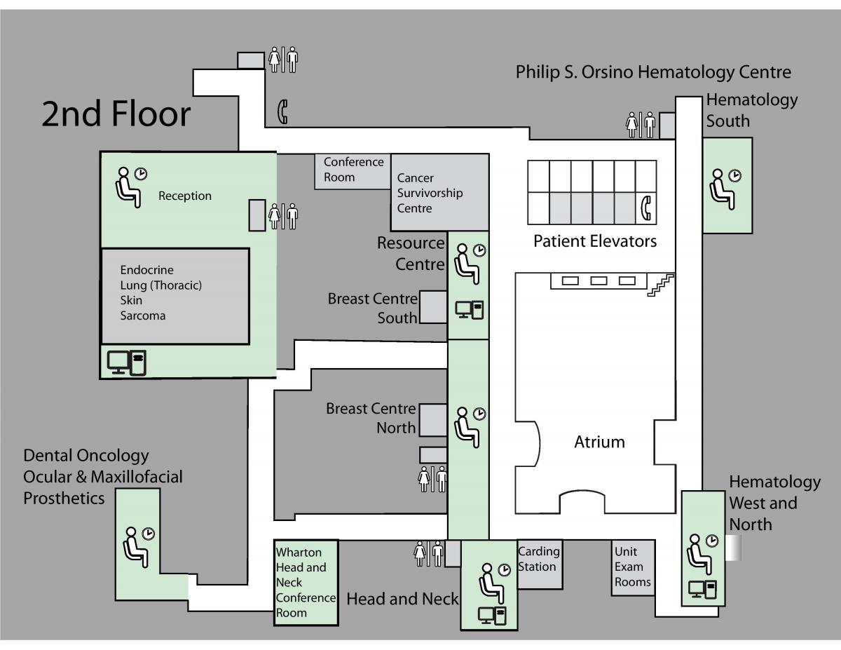 Kart av Prinsesse Margaret Cancer Centre, Toronto, 2. etasje