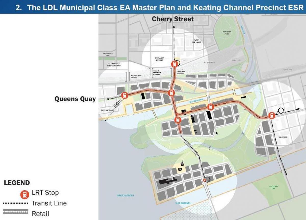 Kart over Projets Øst-Waterfront Øst Bayfront Toronto