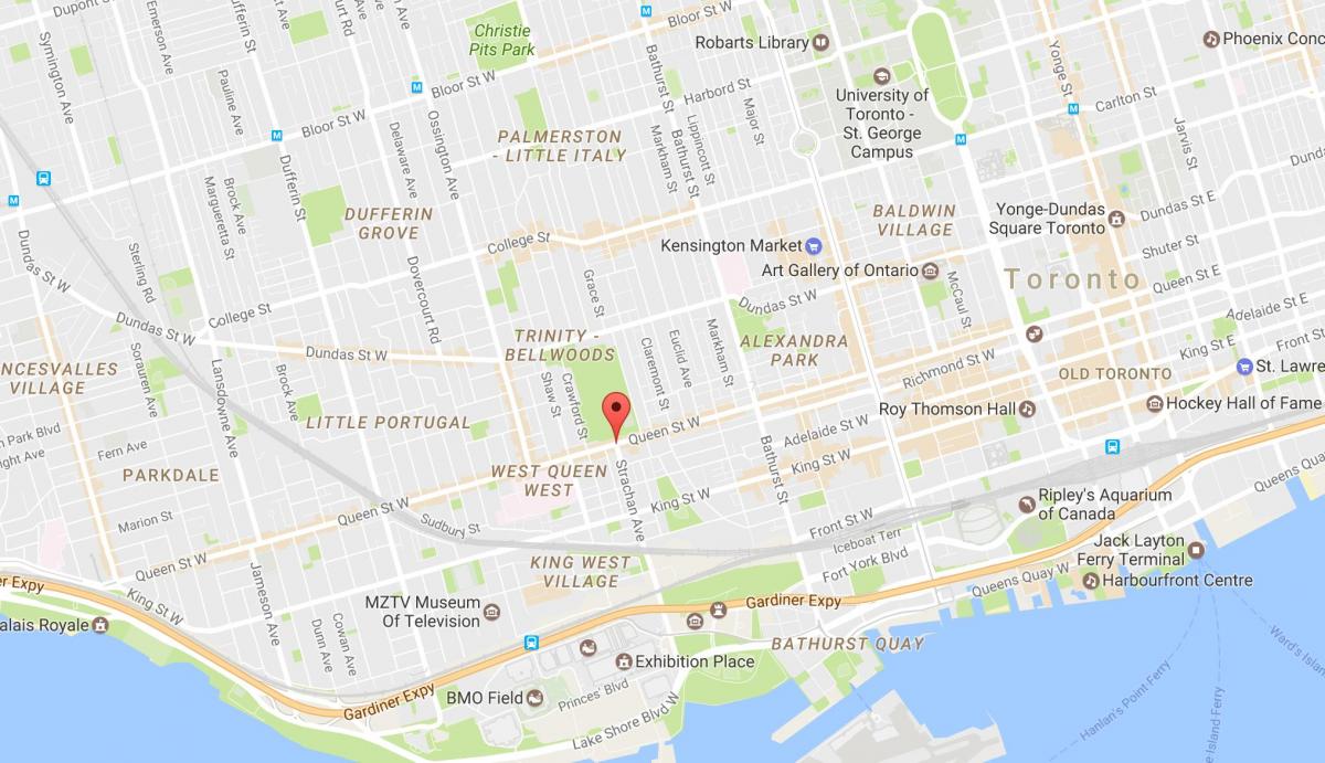 Kart av Queen Street West-området i Toronto