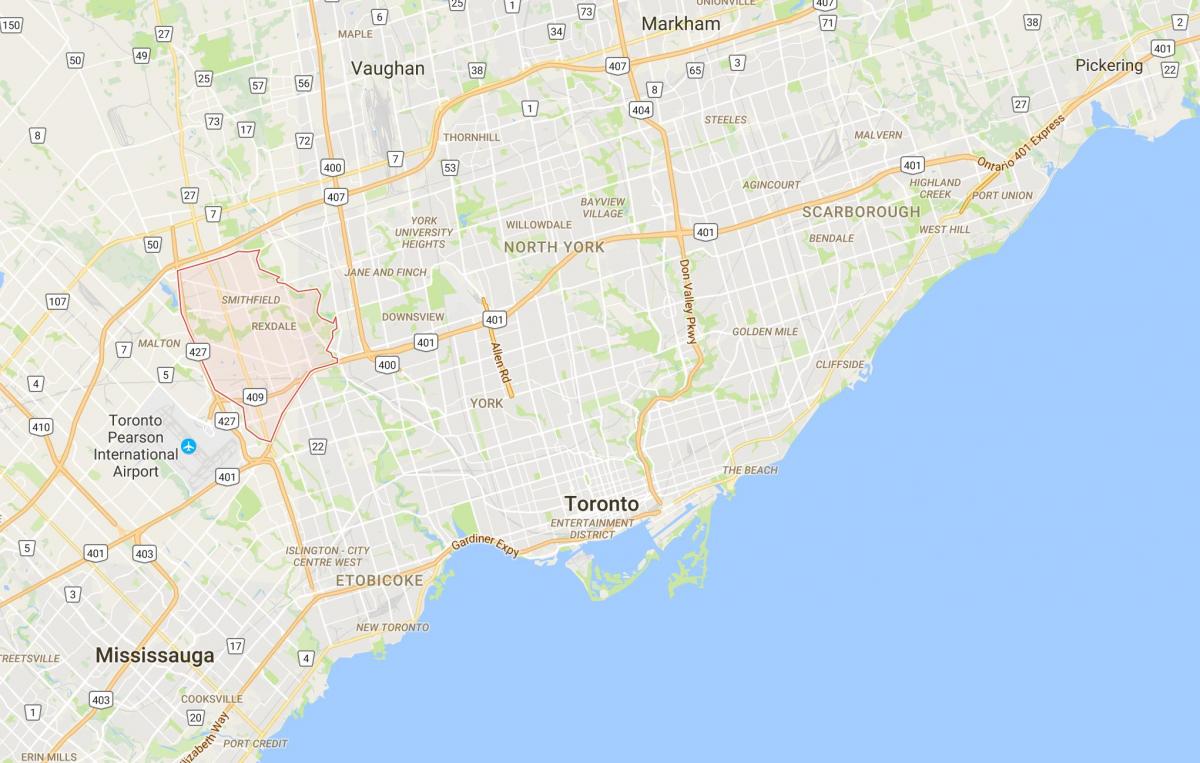 Kart over Rexdale distriktet Toronto