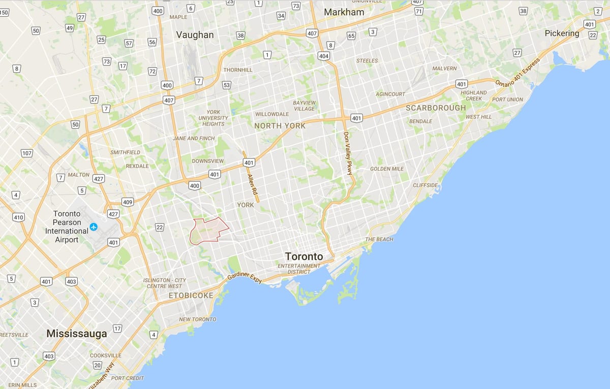 Kart av Rockcliffe–Smythe-distriktet Toronto