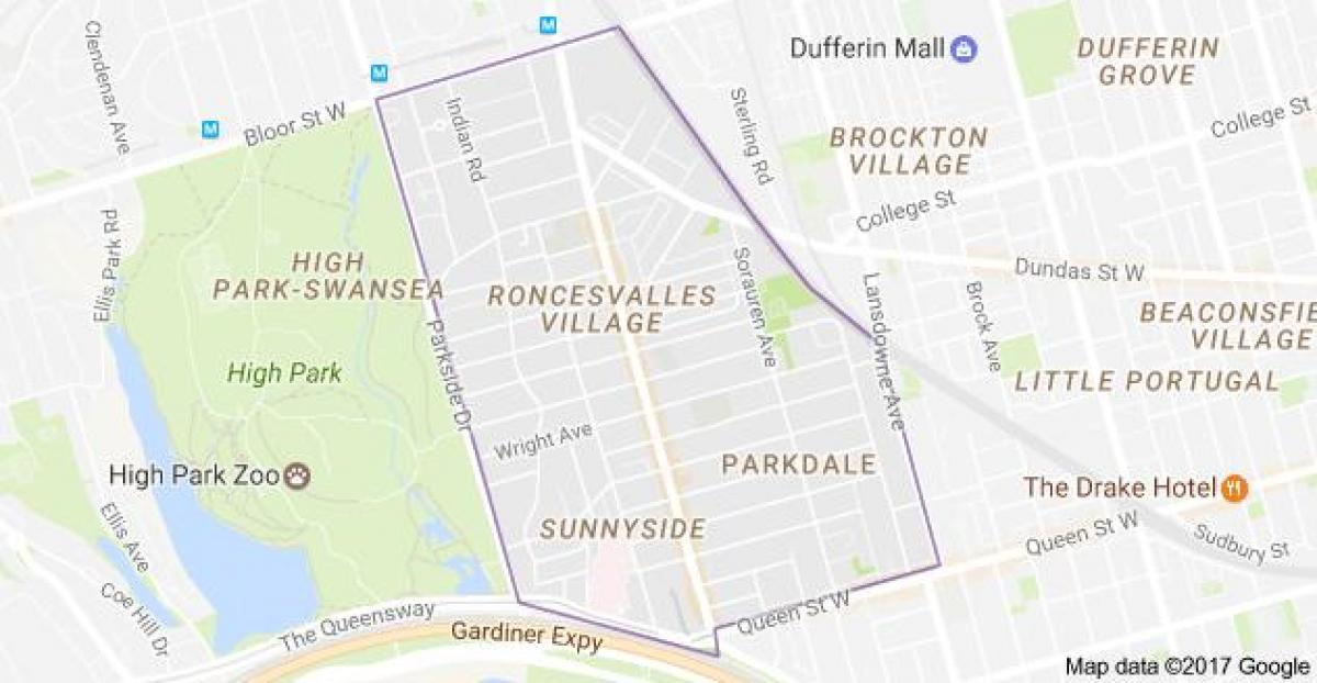 Kart over Roncesvalles village, Toronto