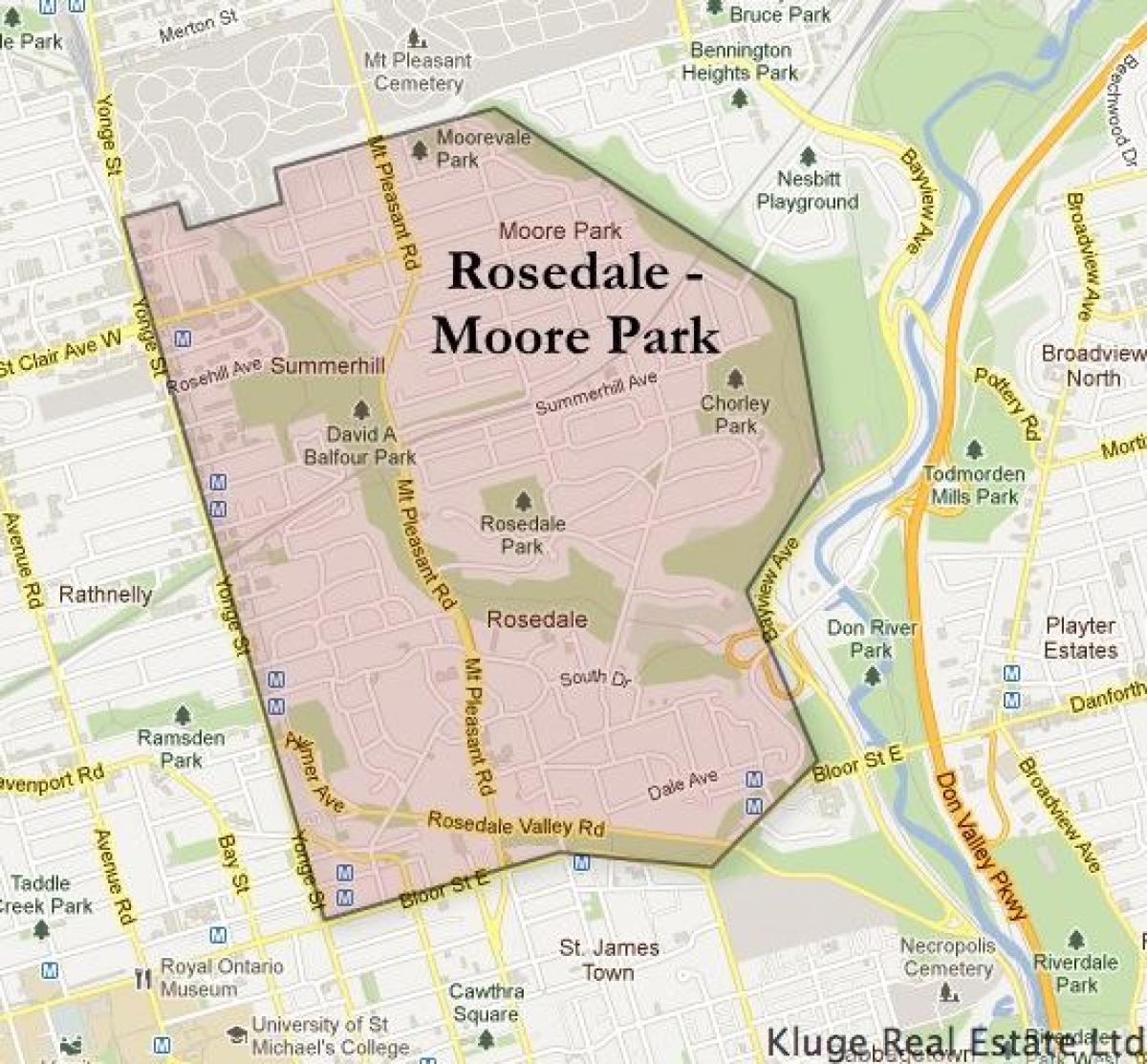 Kart av Rosedale Moore Park i Toronto