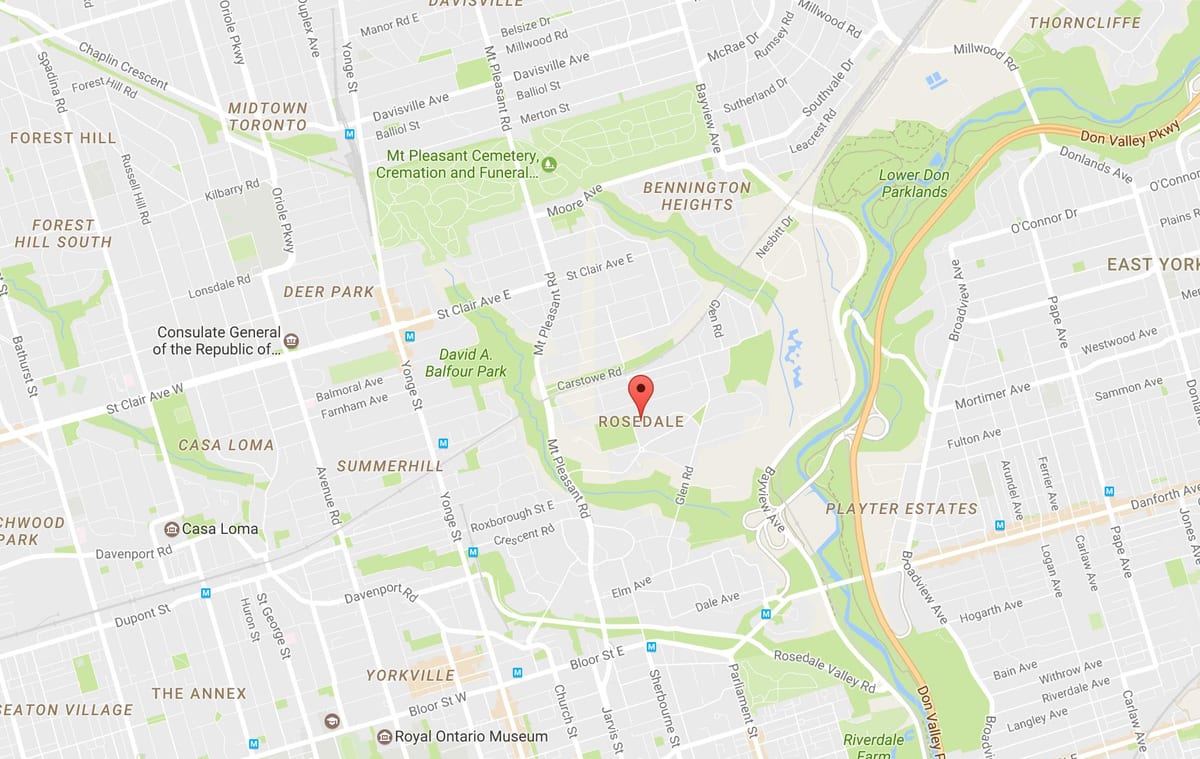 Kart av Rosedale-området i Toronto