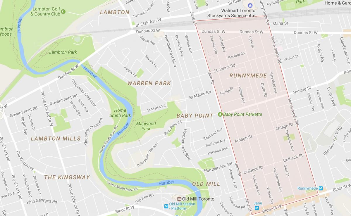 Kart av Runnymede-området i Toronto