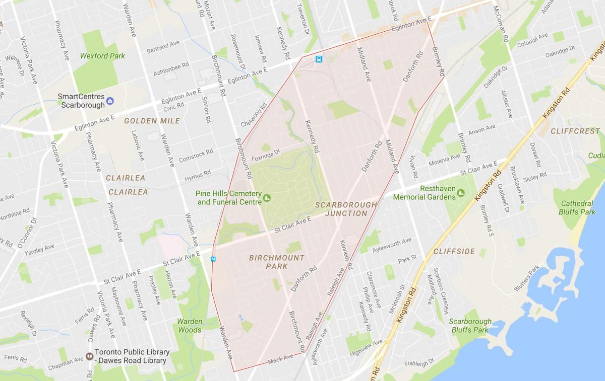 Kart av Scarborough Junction-området i Toronto