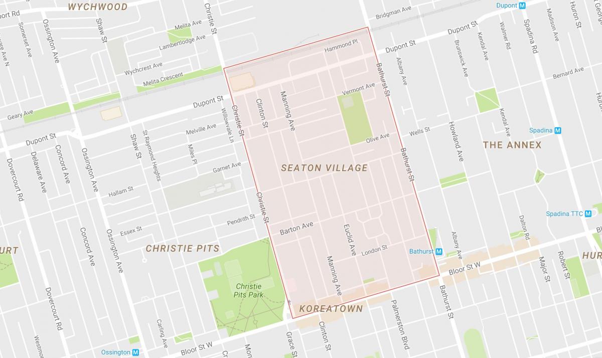 Kart over Seaton Village-området i Toronto