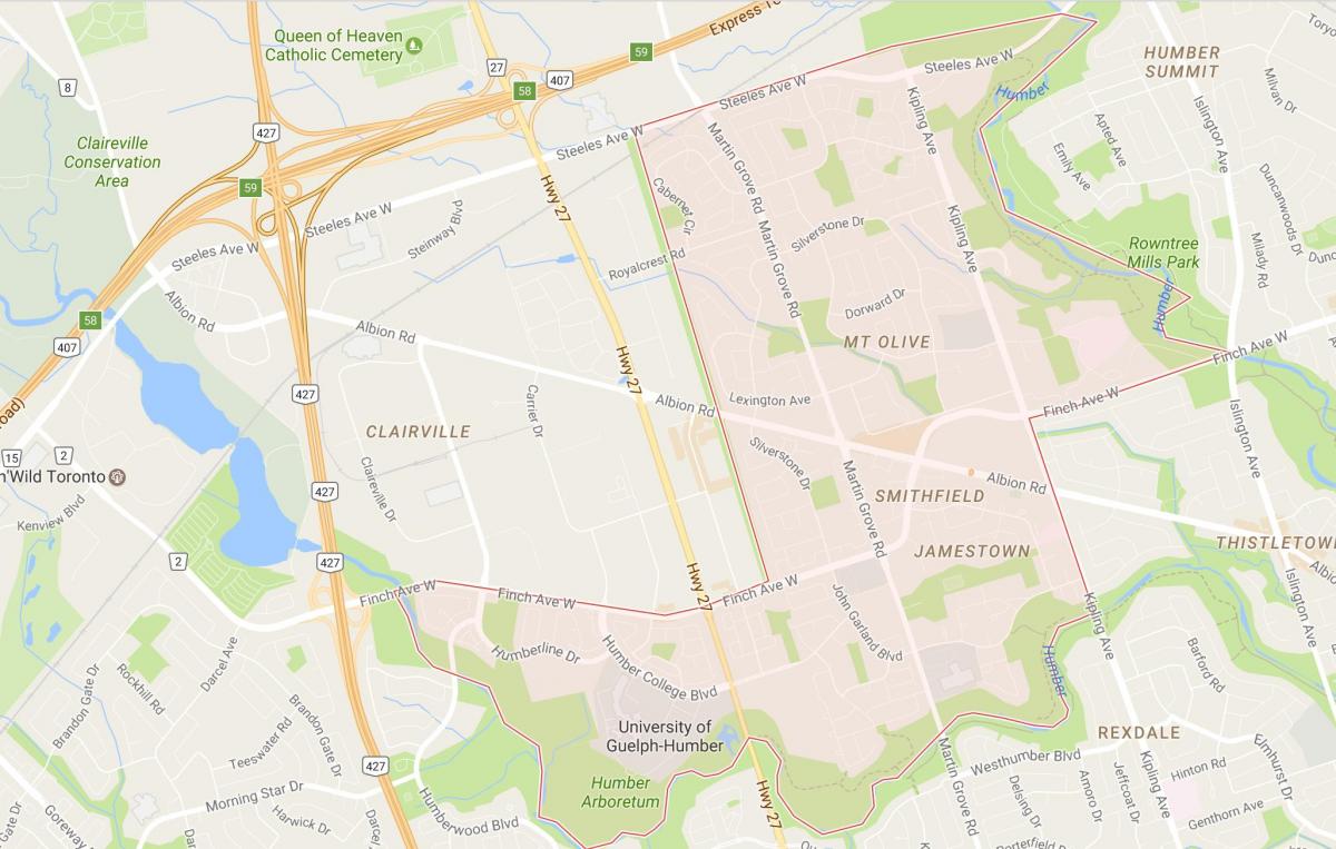 Kart av Smithfield-området-området i Toronto