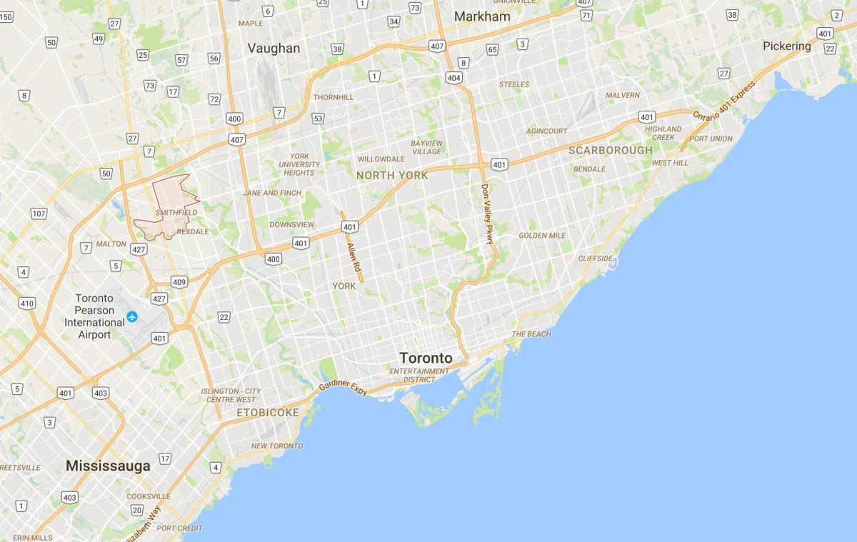 Kart over Smithfielddistrict Toronto