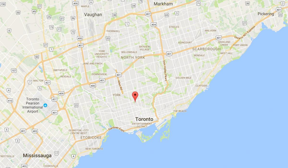 Kart over Sør-Hill district i Toronto