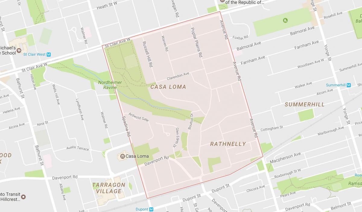 Kart over Sør-Hill-området i Toronto