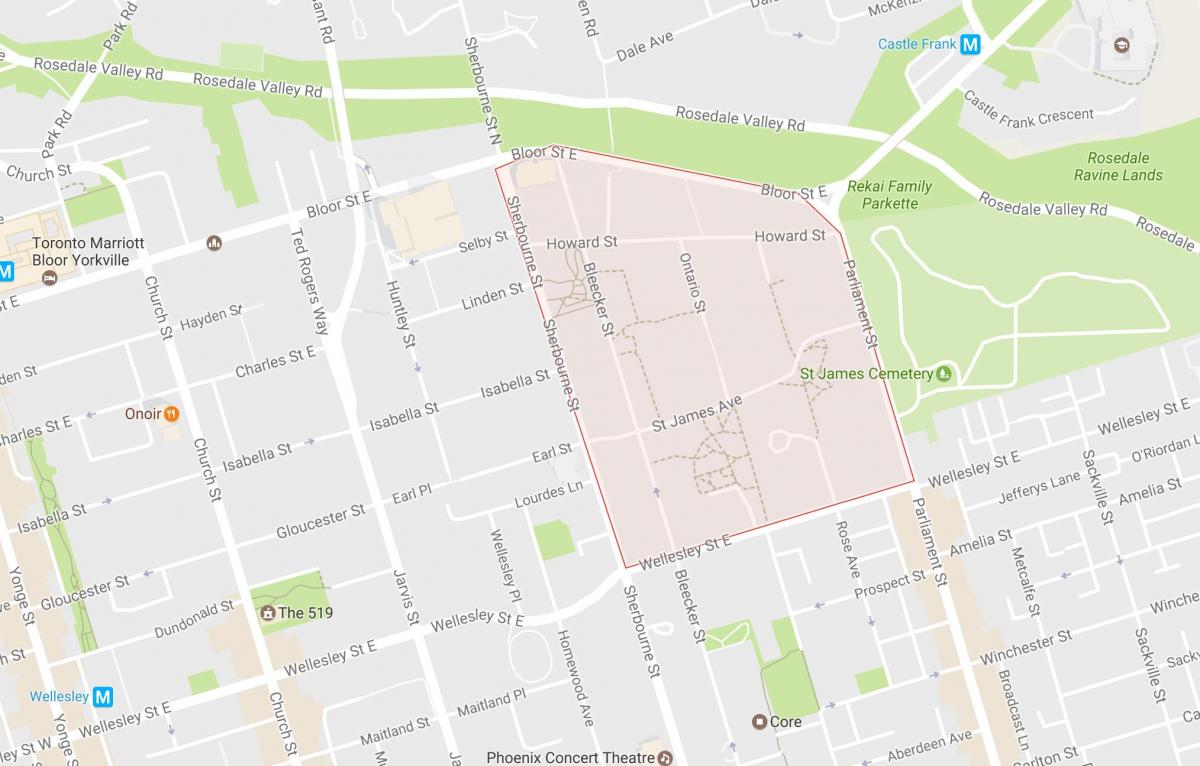 Kart over St. James Town-området i Toronto