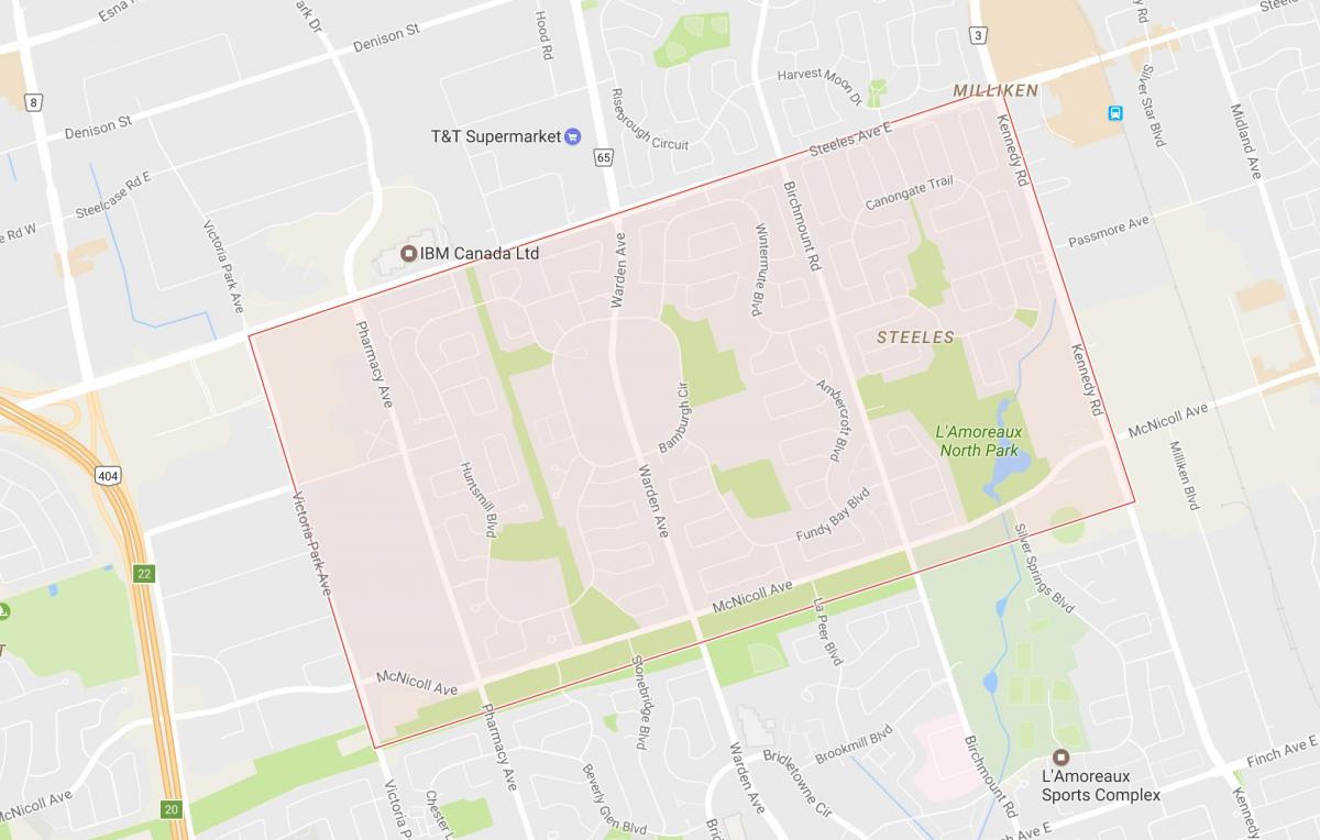Kart over Steeles-området i Toronto