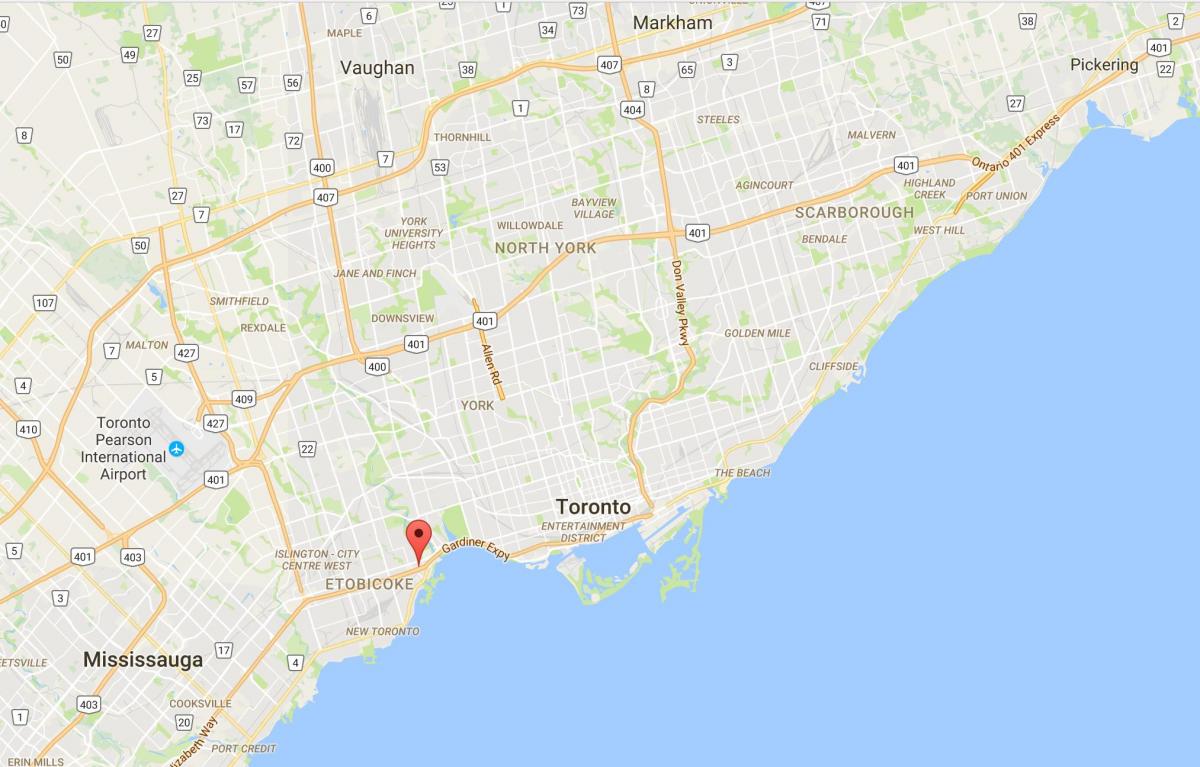 Kart over Stonegate-Queensway distriktet Toronto