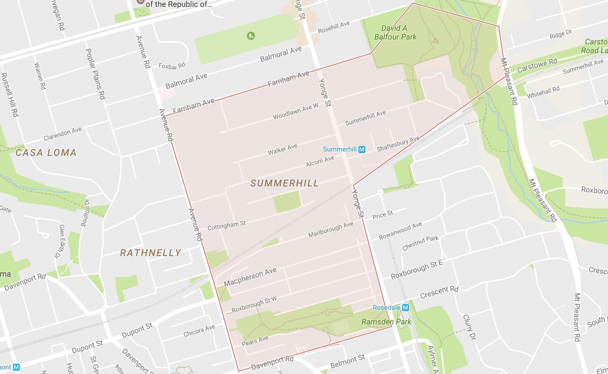 Kart over Summerhill-området i Toronto