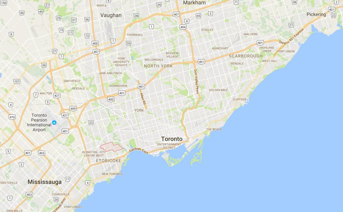 Kart over Sunnylea distriktet Toronto
